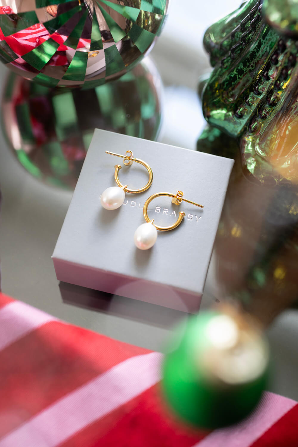 gold pearl hoops with luxury gift box