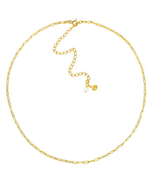 Paperclip layering gold chain necklace with pearl charm