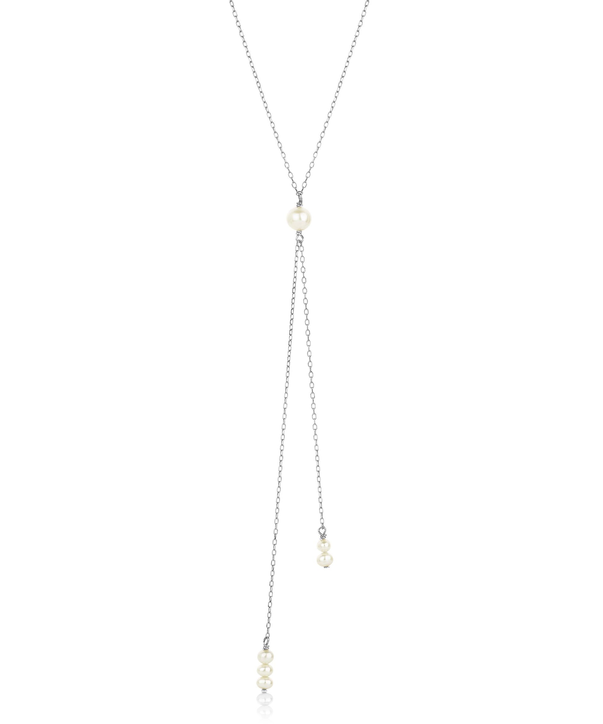 Mermaid pearl lariat silver necklace