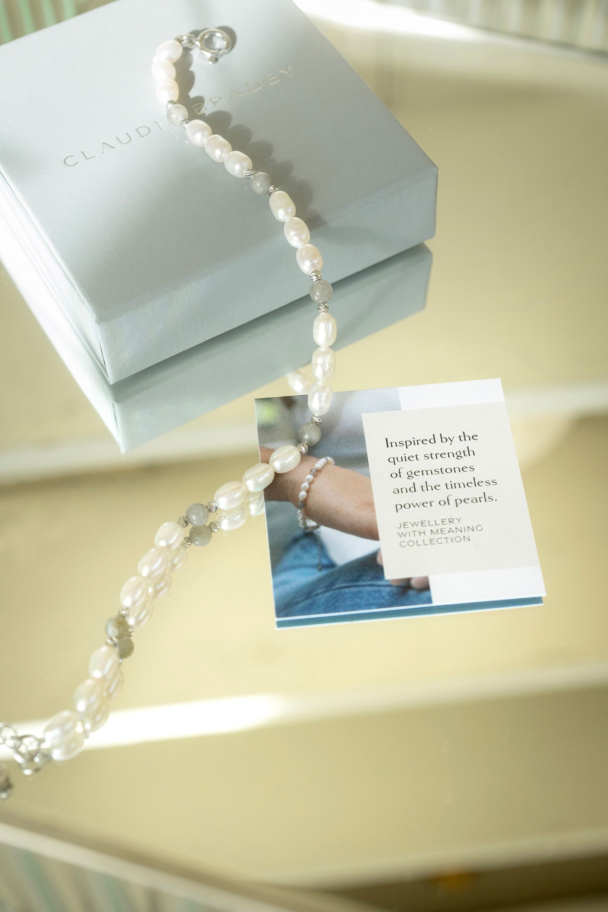Pearl and Labradorite Eternity Protection Bracelet with story card