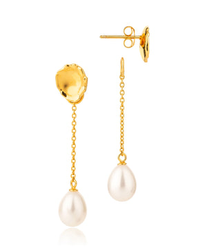 Molten lava gold stud with removeable chain pearl charm