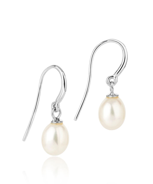 Classic pearl drop earring, silver