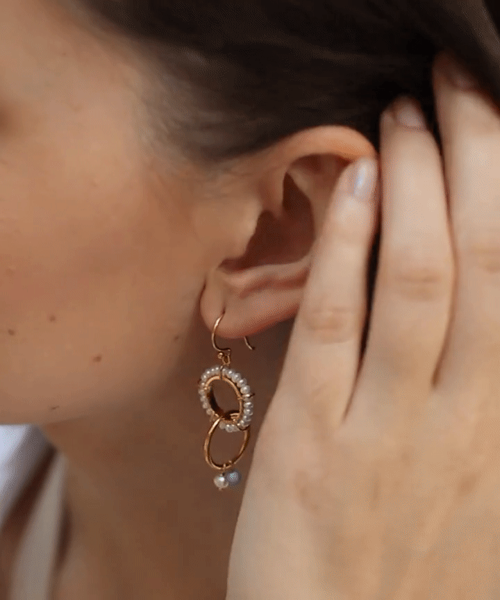 Turquoise and Pearl Boho Double Gold Hoops Claudia Bradby