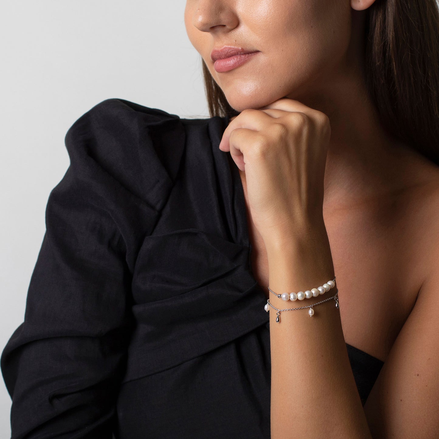 Angelina Silver Pearl Bracelet