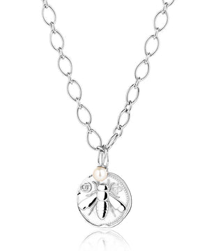 Honey bee silver coin charm necklace, large coin