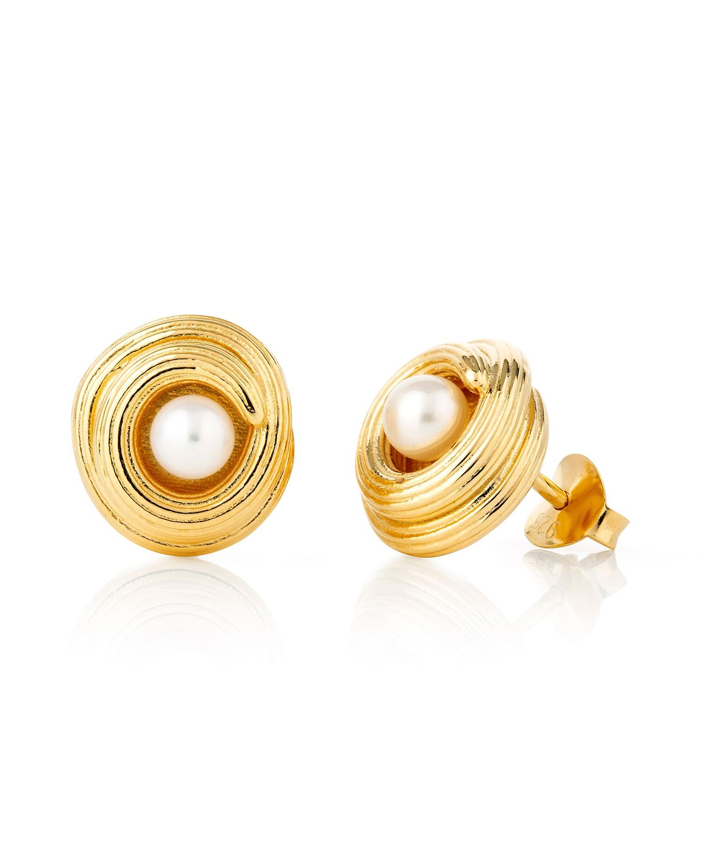 Love knot pearl stud earrings, gold