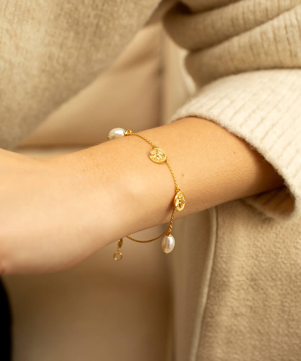 Honey bee charmed gold bracelet