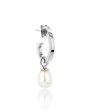 Single biography silver hoop pearl earring