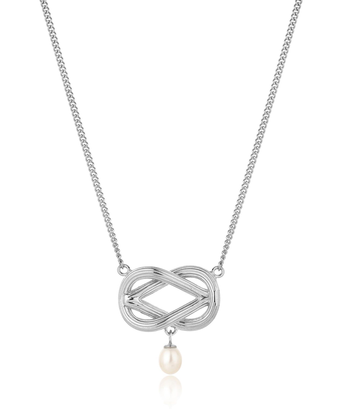 Love knot pearl necklace, silver