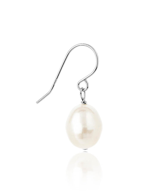 Single pearl drop earring, silver