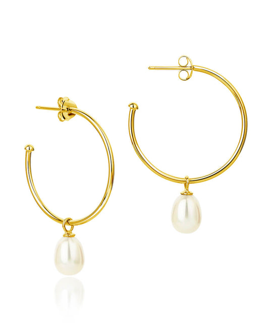 Favourite Gold Hoop Pearl Drop Earrings