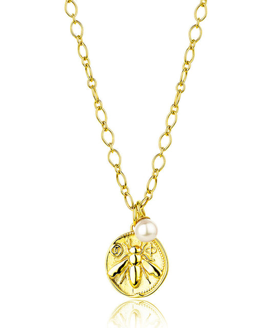 Honey bee gold charm necklace, medium coin