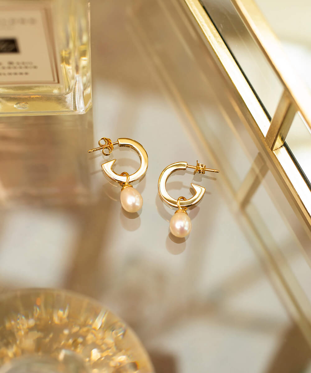 Biography Pearl Gold Hoop Earrings