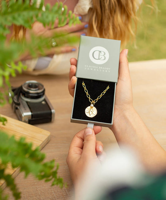 Honey bee gold coin charm necklace, large coin