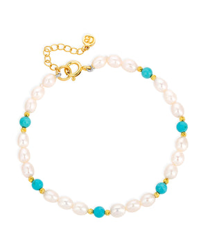 Turquoise and pearl gold bead eternity bracelet