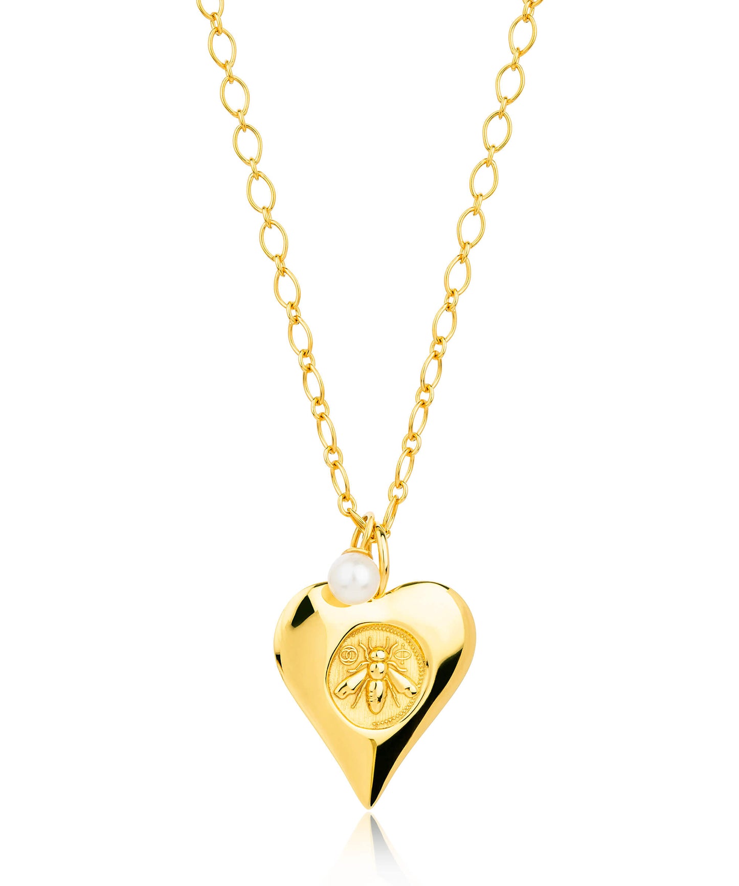 Signature heart with stamped bee gold necklace