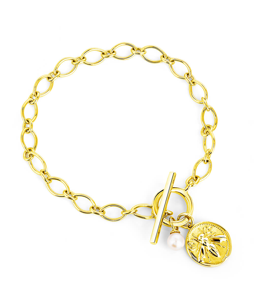 Honey bee gold coin toggle bracelet