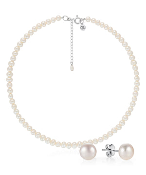 Essential pearl choker and stud silver set