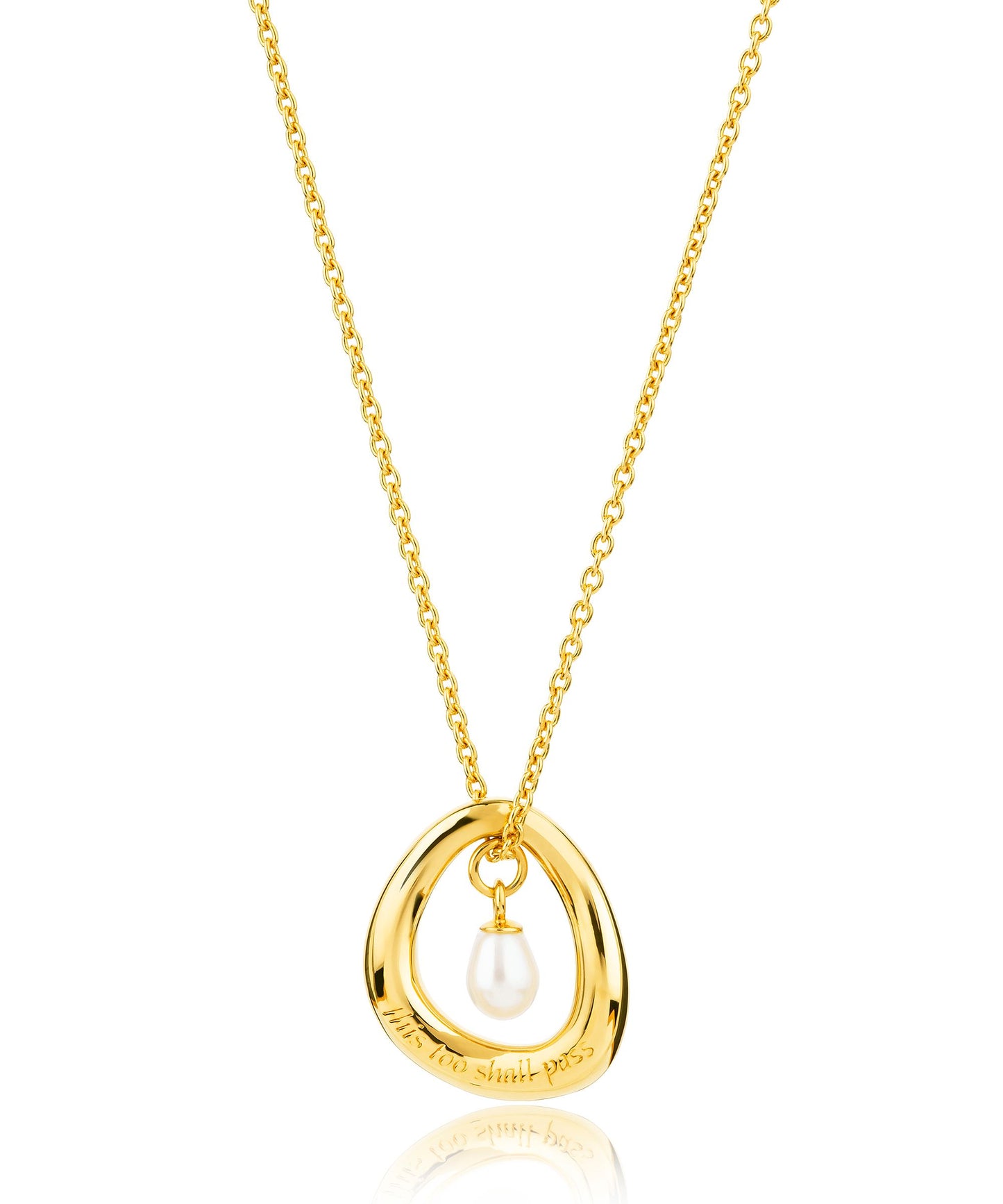 This too shall pass pearl gold pendant