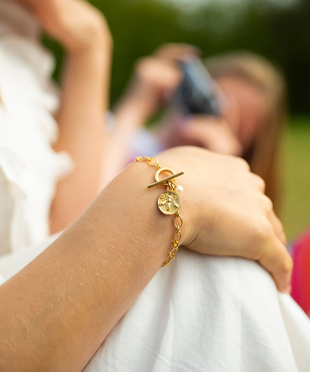 Honey bee gold coin toggle bracelet