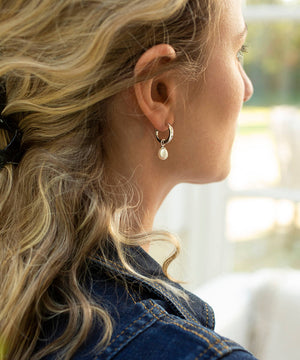 Biography Pearl Silver Hoop Earrings