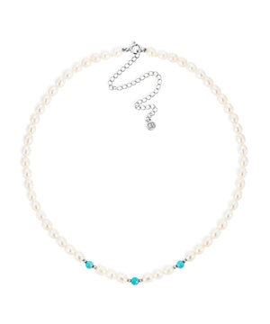 Turquoise and pearl silver bead choker, 3 beads
